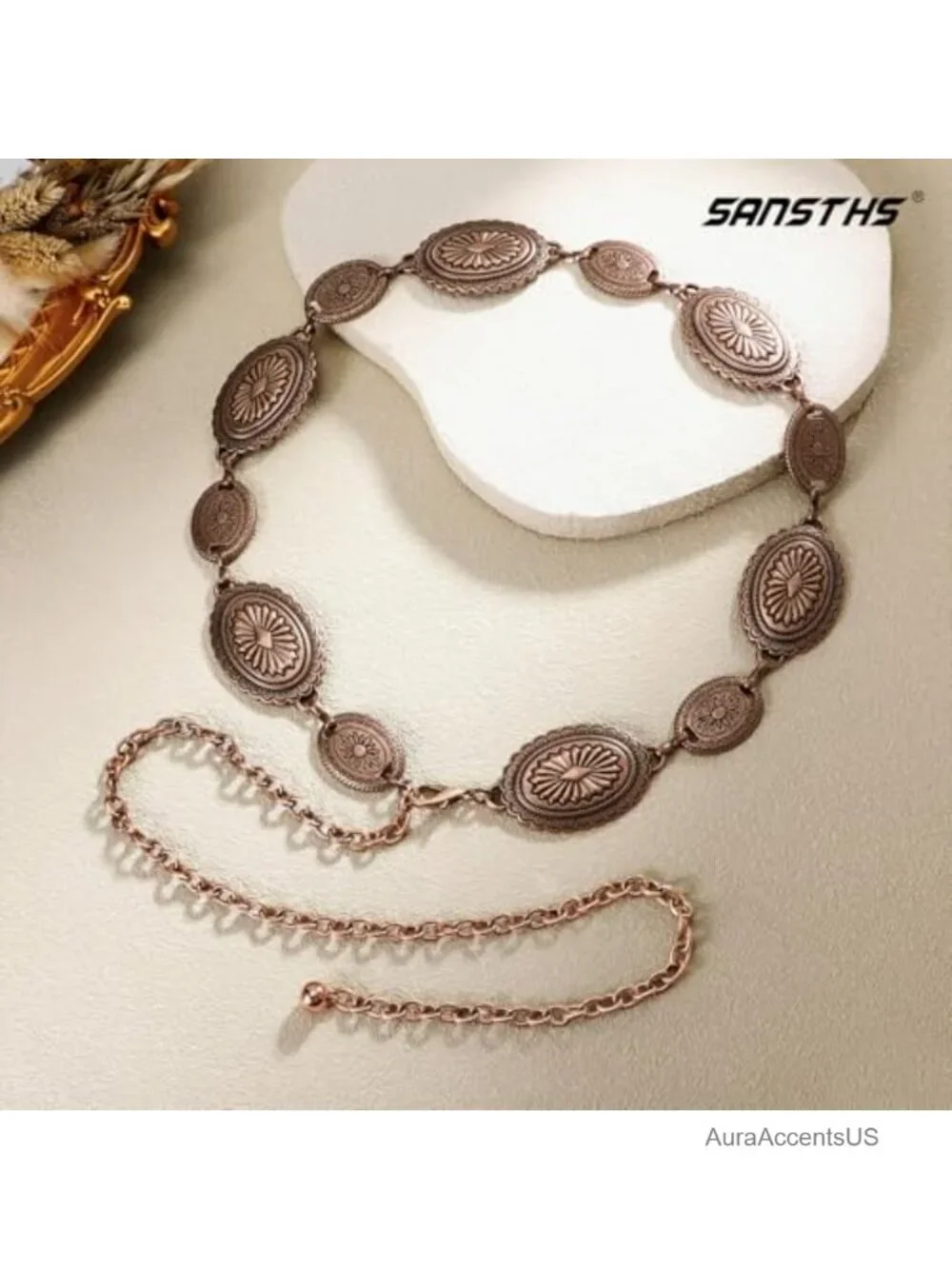 Women Western Concho Chain Belt Cowgirl Boho Country Concert Metal Belt